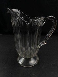 Vintage Ribbed Clear Glass Footed Pitcher