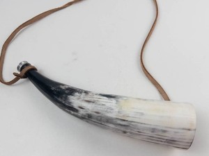 Steer Horn Powder Horn With Leather Strap