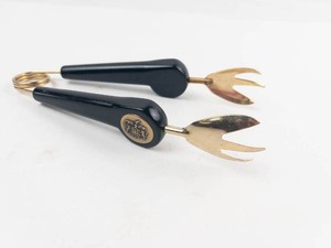 Vintage Mid-Century Bakelite Salad Server Tongs With Gold-Plated Tips