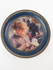Swiss Colony Renoir Lady Sewing Tin Cookie Box