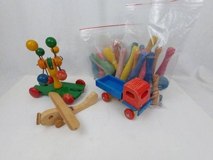 Wooden Toy Mixed Lot - Wagon, Airplane & Activity Toy