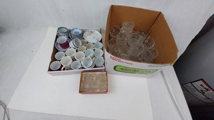 Mixed Lot Ceramic Teacups, Saucers & Pressed Glass Cups