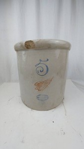 Vintage Ceramic Storage Crock With Decorative Graphics