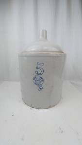 Vintage Buckeye Pottery Blue Ribbon Brand 5-Gallon Crock