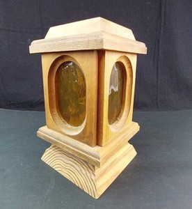 Vintage Wooden Cemetery Grave Light With Amber Glass