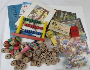Vintage Wooden Toys, Childrens Books & Games Mixed Lot