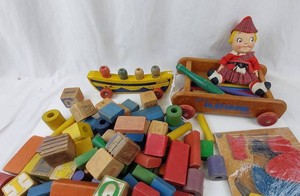 Vintage Playskool Wagon, Holgate Boat & Wooden Toys Mixed Lot