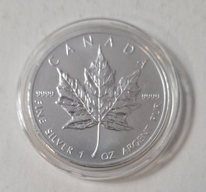 2011 1 Oz. (.999 fine silver) Canadian Silver Maple Leaf $5 dollar coin cased and in velvet box.