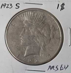 1923-S Silver Peace Dollar  - MS64