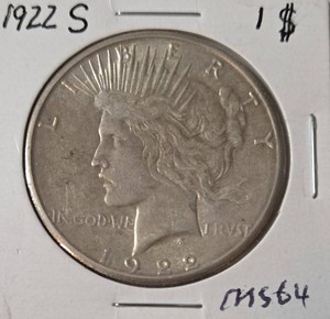 1922-S  Silver Peace Dollar - MS64