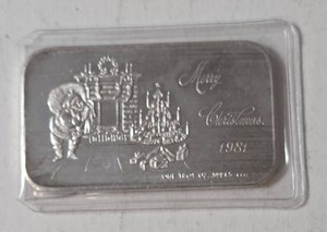 1981 Merry Christmas 1 Oz. Fine Silver Bar - Sealed