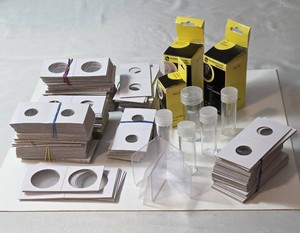 Coin collector supplies, Boxes of 2 x 2, Tubes, Rounds