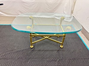 Mid Century SOLID BRASS Hollywood Regency HEAVY Glass Top Coffee Table