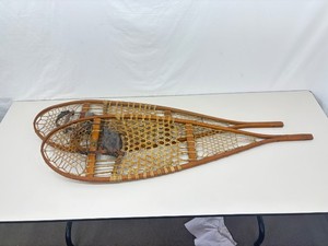 Pair of Vintage Wood, Sinews, and Leather Snowcraft Show Shoes