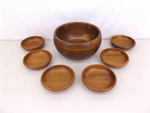 Vintage Richmond Cedar Works 9 Wood Bowl and 6 Upsala Teak Wood 5.25 Bowls
