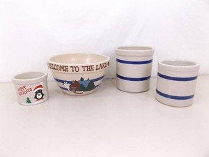 Lot of Misc. Vintage Roseville Pottery Hand Painted etc. Stoneware Bowl and Jars