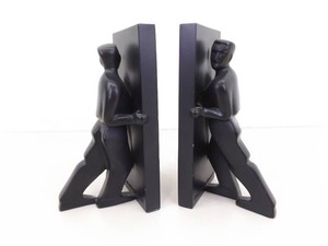 2 Vintage Kikkerland Brutalist Pushing Men Bookends By Chris Collicott