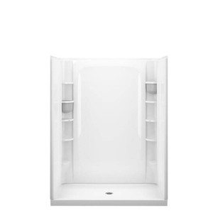 STORE 60 in. x 34 in. Single Threshold Center Drain Shower Base with Shower Walls and 12-Piece Accessory Kit in White