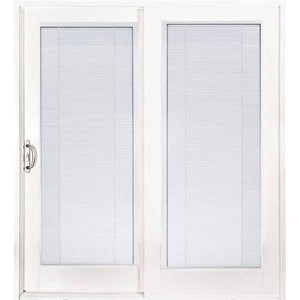 72 in. x 80 in. Smooth White Left-Hand Composite Sliding Patio Door with Low-E Built in Blinds