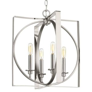 (2) Inman Collection 4-Light Polished Nickel Pendant with Satin Nickel Accents
