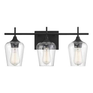 Octave 21 in. W x 9 in. H 3-Light Black Bathroom Vanity Light with Clear Glass Shades