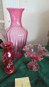 3- Cranberry Glass Pieces