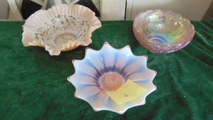 Pink Iridescent Pieces, Wedding Bowl, Heirloom Fostoria Candle Holder and Bowl