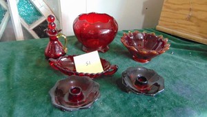 6-Ruby and Ruby Amberia Glass Pieces