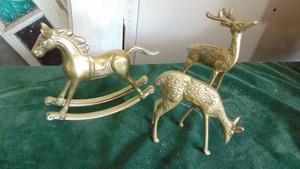2 Brass Deer and Rocking Horse