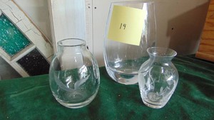 3- Clear Glass Vases, some are Signed on Bottom