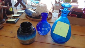 3-Blue Glass Pieces, Blenko Decanter