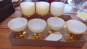 Vintage Carlo Moretti Cased White and Amber Stemware, MCM