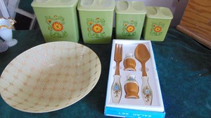 Retro Fiberglass Bowl, Salad Set and Plastic Canister Set