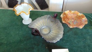 3- Various Glass Pieces, 2 Iridescent Items