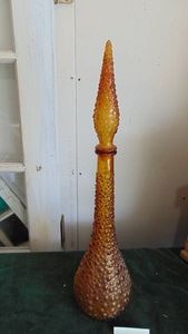 Vintage MCM Tall Amber Bottle with Stopper