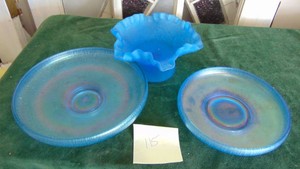 2-Pieces of Blue Stretch Glass and Blue Stain Glass Bowl