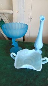 3-Pieces of Satin BlueCream Glass