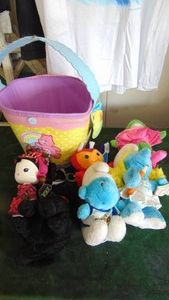 Various Stuffed Animals including 2 Smurfs
