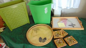 2- Vintage Waste Baskets and Butterfly Trays