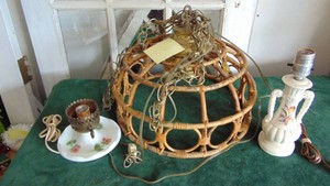 Vintage Hanging light and 2 Table Lamps