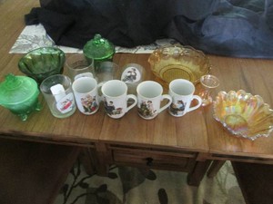 Vintage green and Carnival glass di...