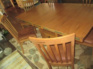 7pc Wood and Stone Inlay Dining tab...
