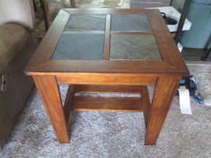 Wood and Stone Inlay end table with...