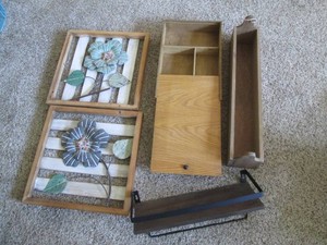 Metal floral decor in wood frame, s...