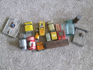 Vintage metal seasoning tins, wood ...