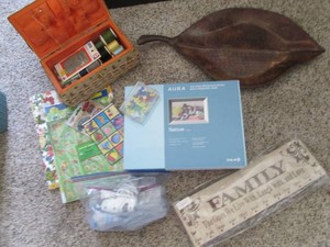 Seamstress box of sewing notions, c...
