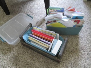 small bins and wood box with a larg...