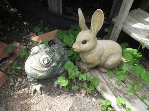 Frog and rabbit lawn ornaments...