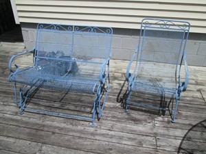 Blue mesh metal outdoor chair and 2...