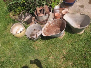 Metal buckets, basket and planters ...